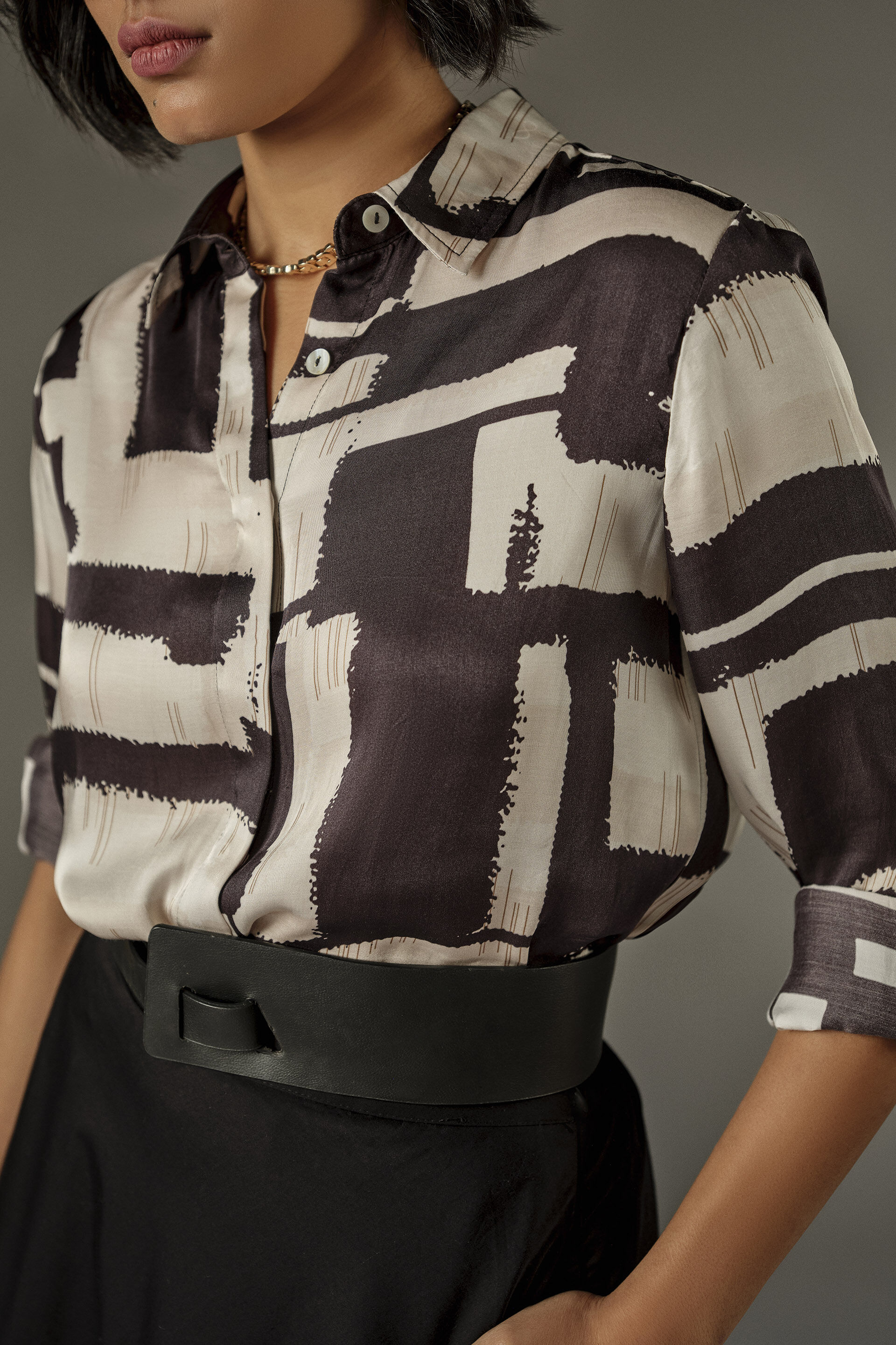 Geometric Print Modal Shirt in Cream, White, image 5